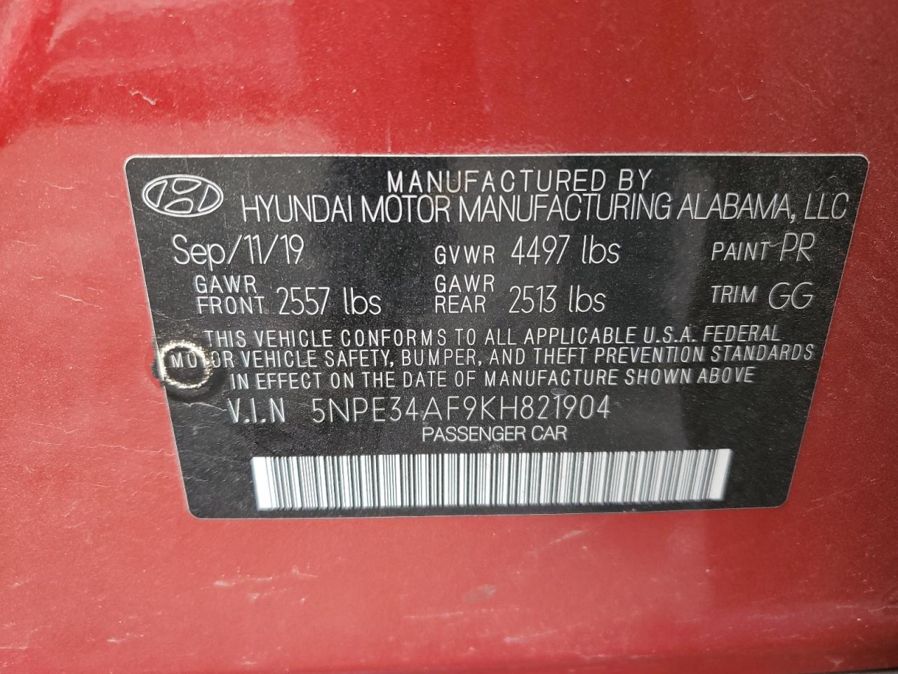 2019 Hyundai Sonata VIN 5NPE34AF9KH821904 Copart auction photo, undercarriage / front end damage thumbnail 12