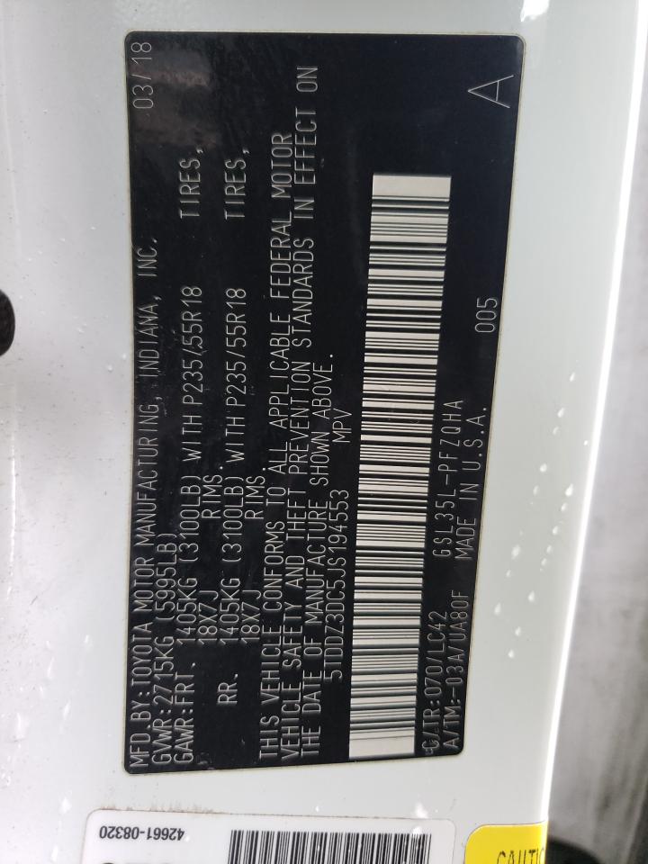 2018 Toyota Sienna VIN 5TDDZ3DC5JS194553 Copart auction photo, front end damage thumbnail 13