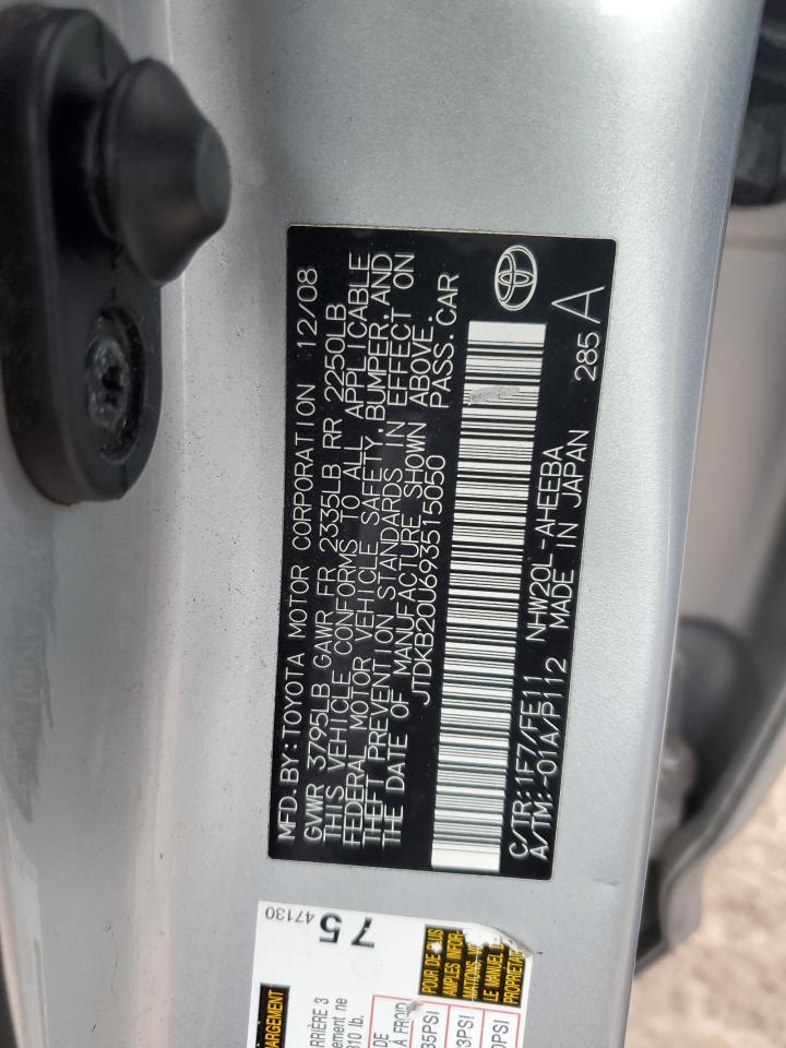2009 Toyota Prius VIN JTDKB20U693515050 Copart auction photo, front end / rear end damage thumbnail 14