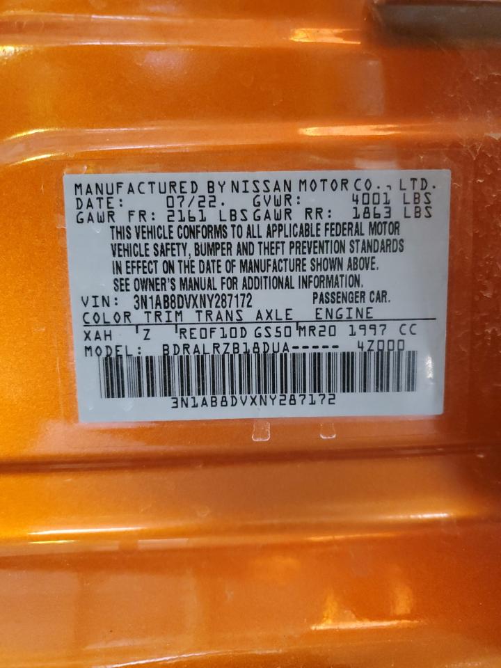 2022 Nissan Sentra VIN 3N1AB8DVXNY287172 Copart auction photo, rear end / side damage thumbnail 13