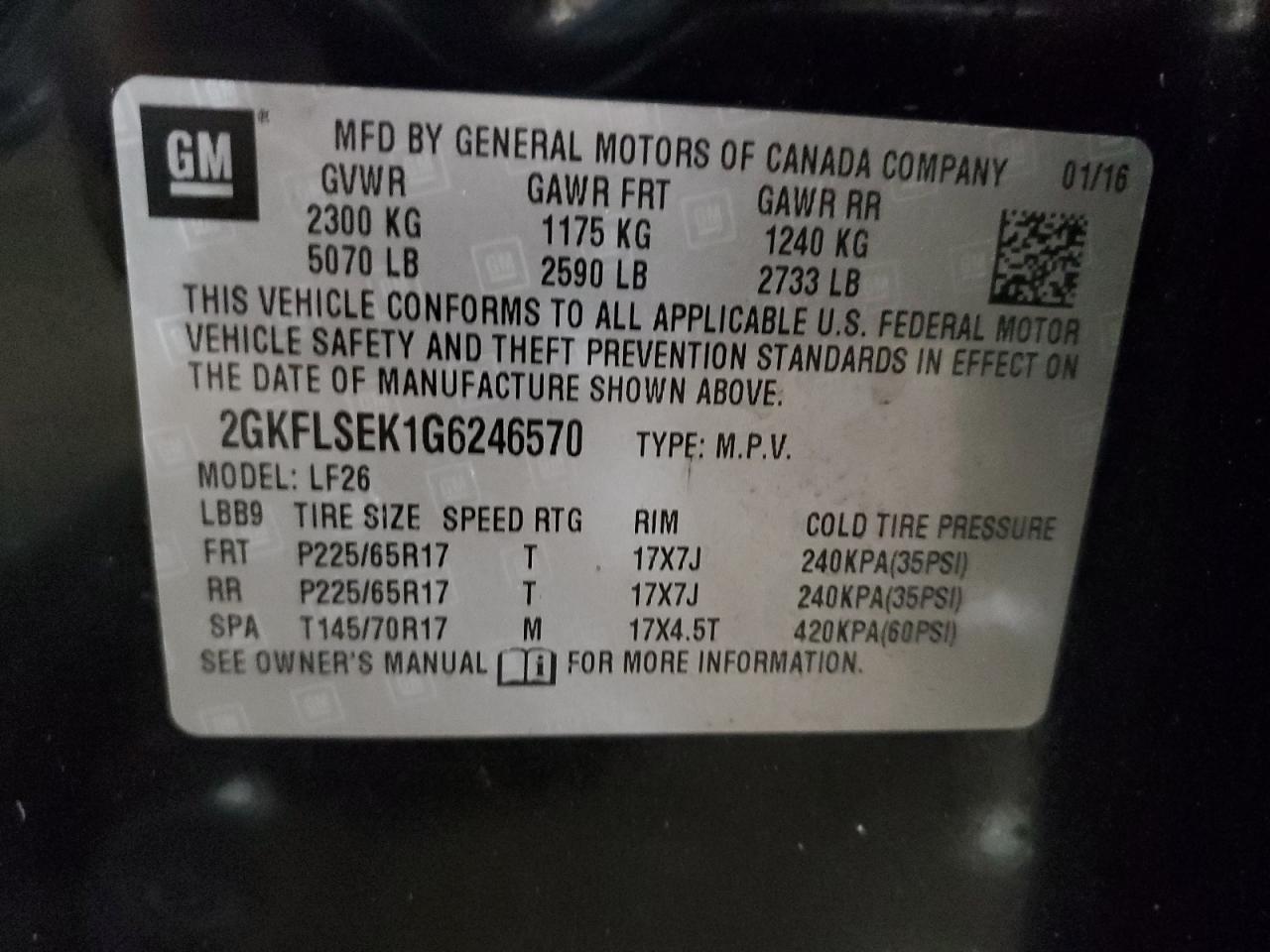 2016 GMC Terrain VIN 2GKFLSEK1G6246570 Copart auction photo, front end / undercarriage damage thumbnail 13
