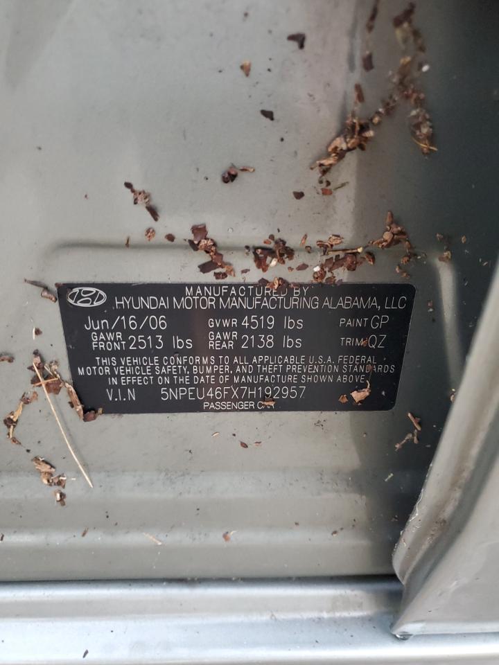 2007 Hyundai Sonata VIN 5NPEU46FX7H192957 Copart auction photo, water/flood damage thumbnail 13