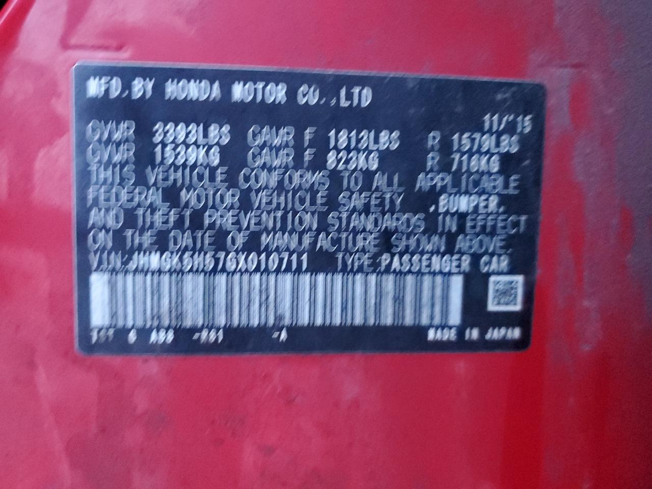 2016 Honda Fit VIN JHMGK5H57GX010711 Copart auction photo, rear end / front end damage thumbnail 13