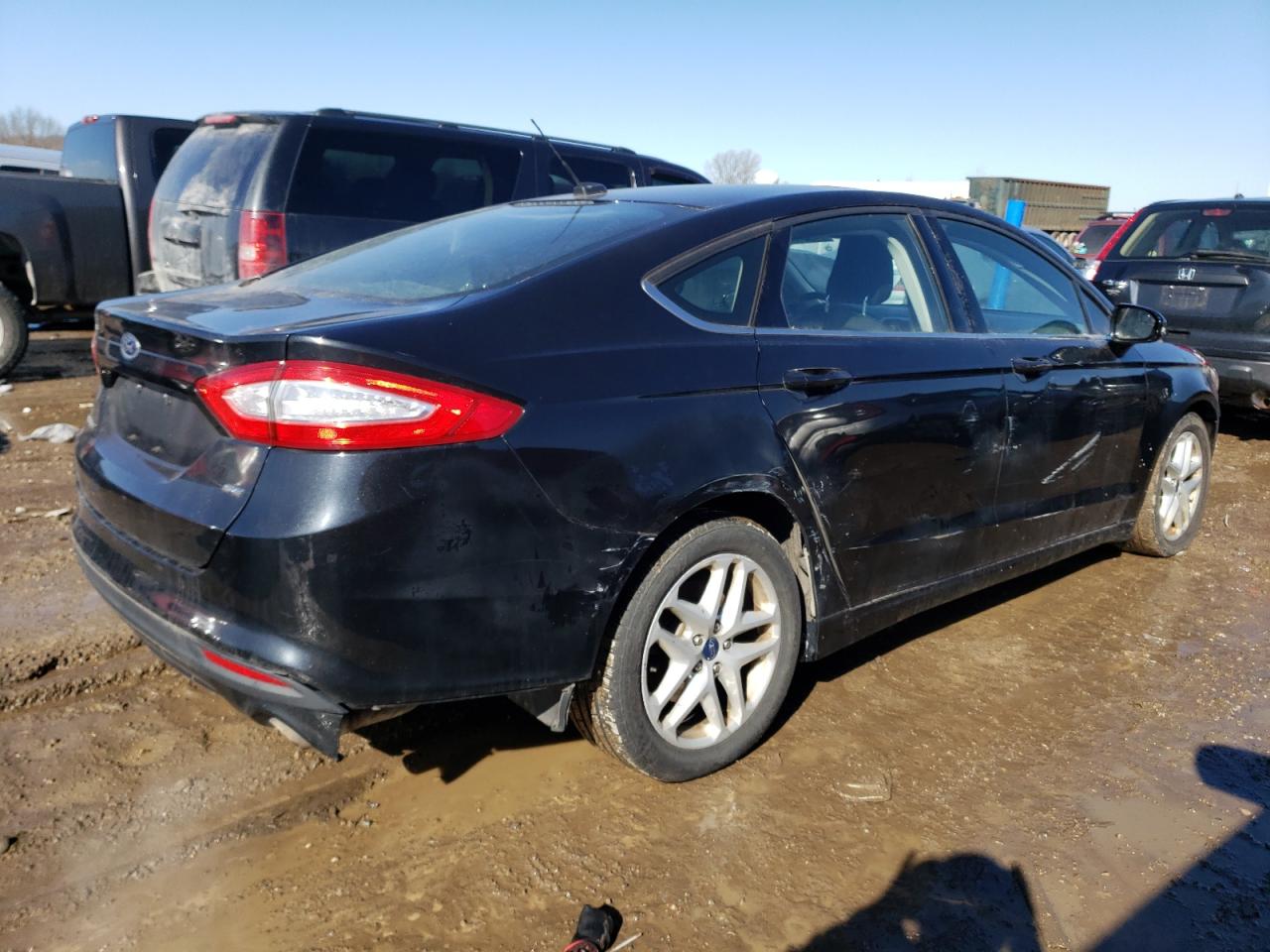 2014 Ford Fusion VIN 1FA6P0H71E5401452 Copart auction photo, side / front end damage thumbnail 3