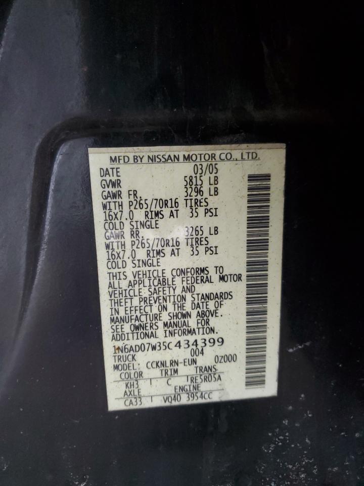 2005 Nissan Navara (Frontier) VIN 1N6AD07W35C434399 Copart auction photo, front end / rear end damage thumbnail 12