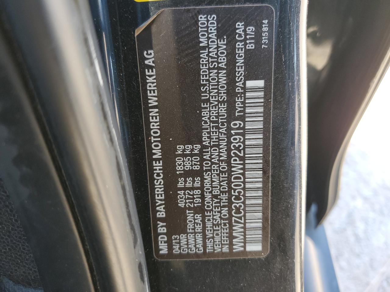 2013 MINI Cooper VIN WMWZC3C50DWP23919 Copart auction photo, hail / minor dent/scratches damage thumbnail 14