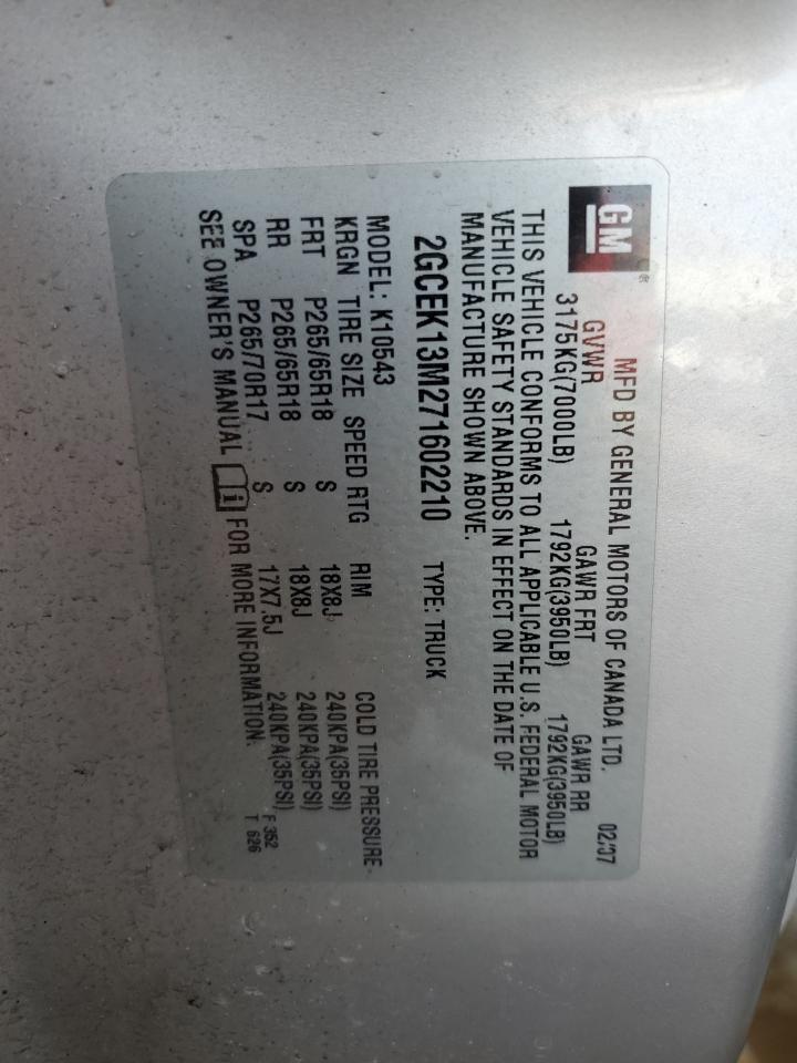2007 Chevrolet Silverado VIN 2GCEK13M271602210 Copart auction photo, front end damage thumbnail 15
