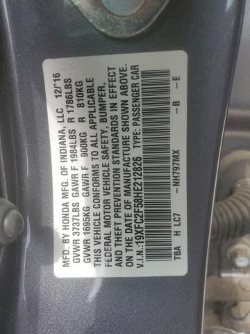 2017 Honda Civic VIN 19XFC2F58HE212826 Copart auction photo, rear end damage thumbnail 13