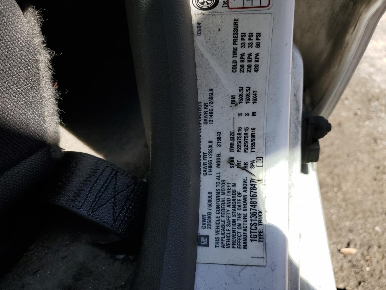 2004 GMC Canyon VIN 1GTCS136748167847 Copart auction photo, front end damage thumbnail 13