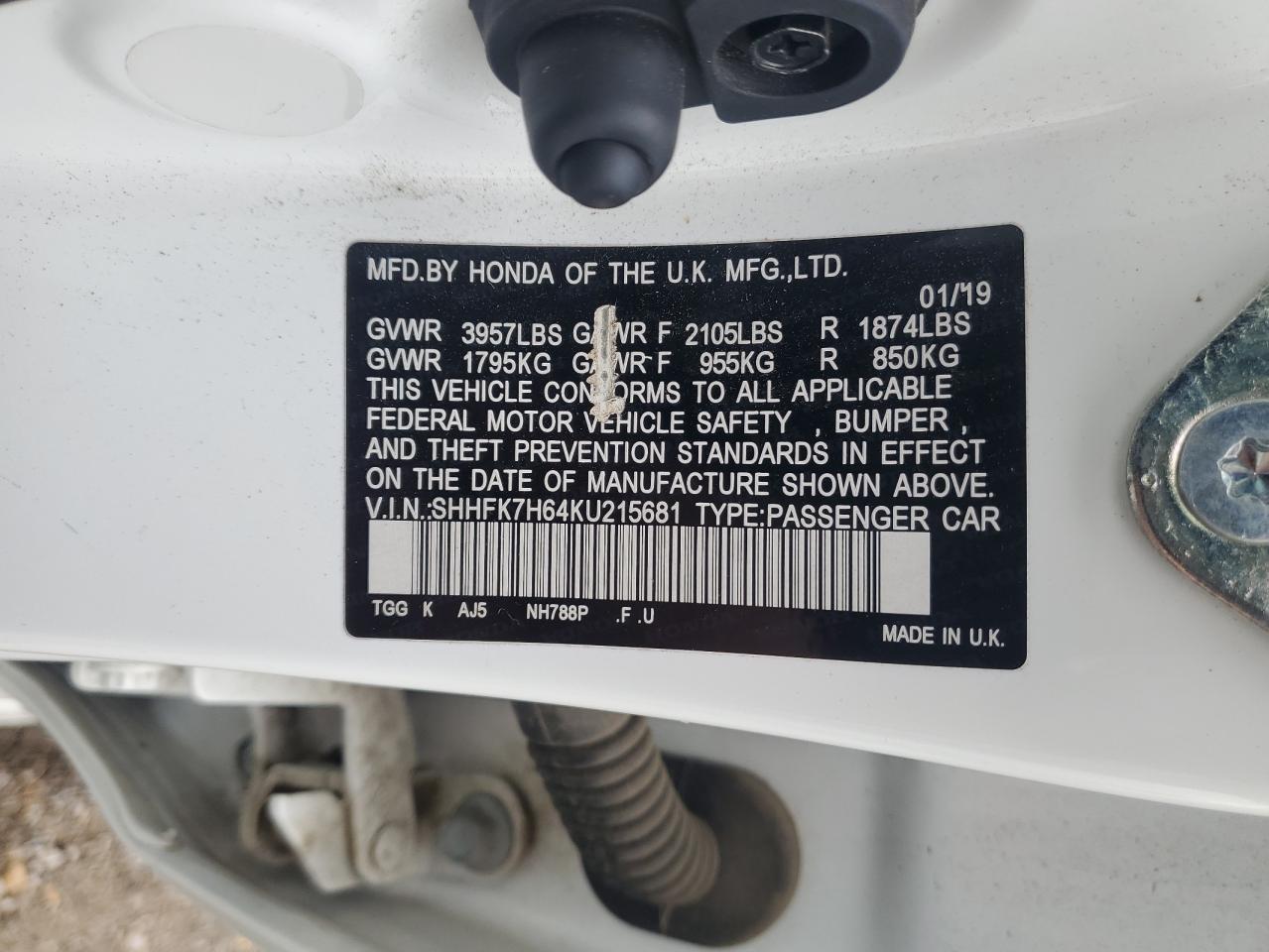 2019 Honda Civic VIN SHHFK7H64KU215681 Copart auction photo, rear end damage thumbnail 14