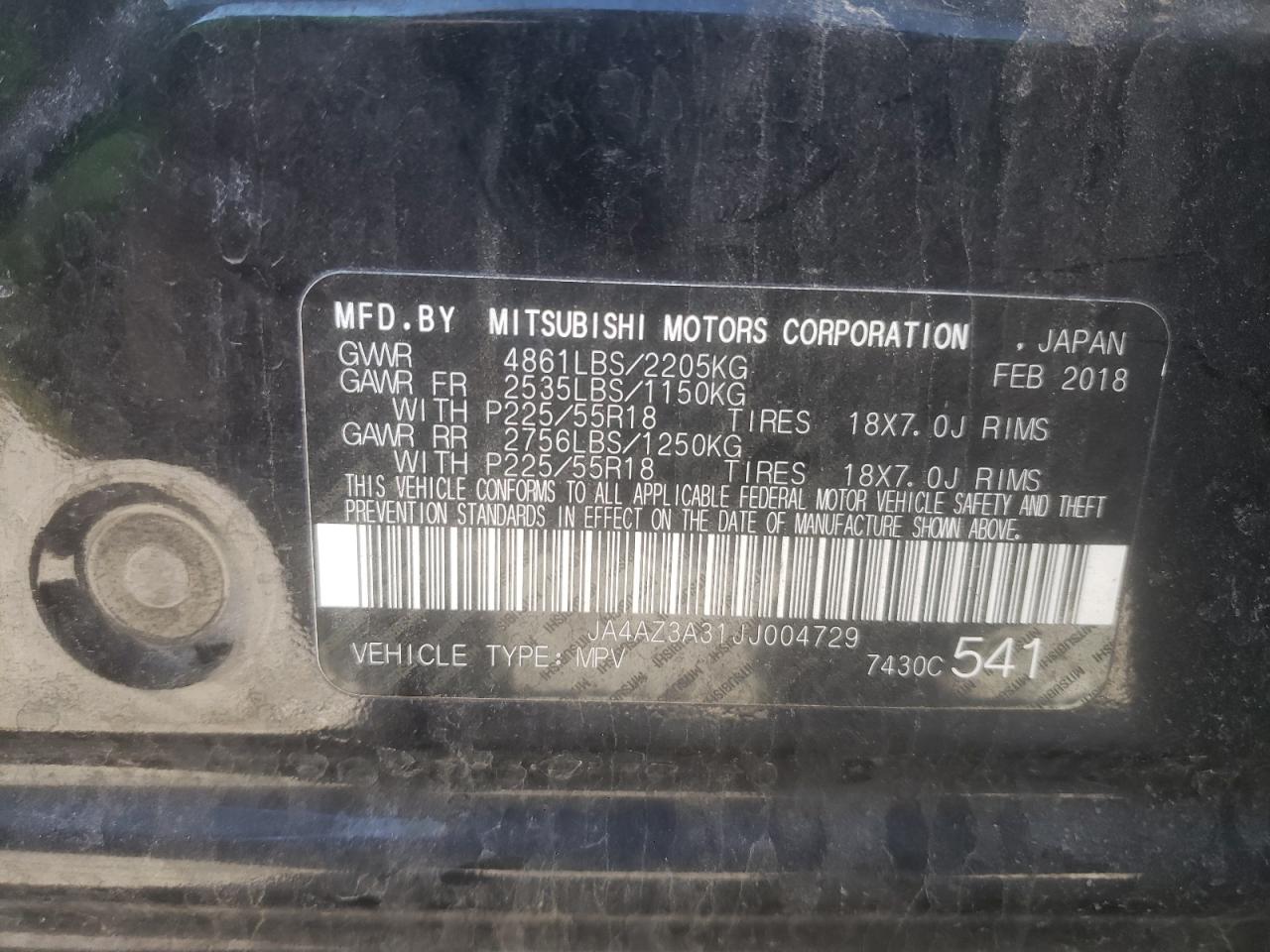 2018 Mitsubishi Outlander VIN JA4AZ3A31JJ004729 Copart auction photo, front end damage thumbnail 13