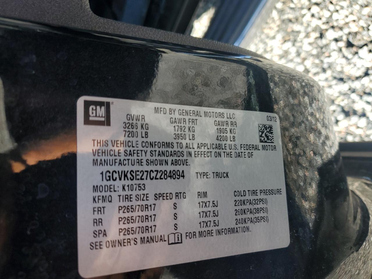 2012 Chevrolet Silverado VIN 1GCVKSE27CZ284894 Copart auction photo, water/flood damage thumbnail 13