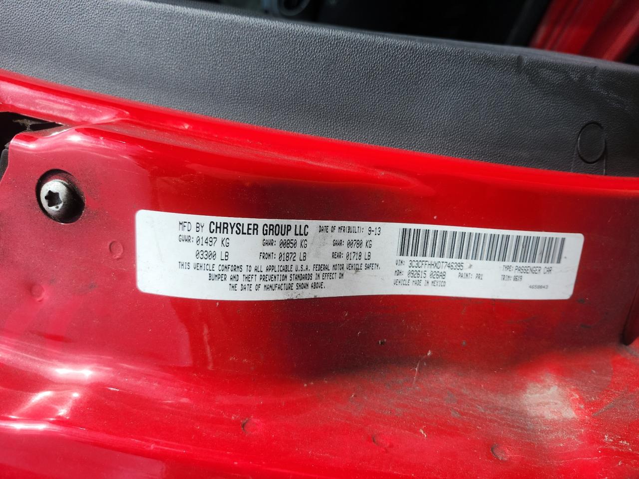2013 Fiat 500 VIN 3C3CFFHHXDT746395 Copart auction photo, minor dent/scratches / normal wear damage thumbnail 10