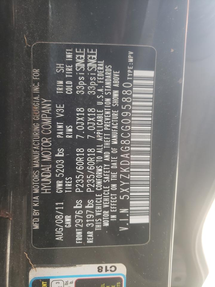 2012 Hyundai Santa Fe VIN 5XYZKDAG8CG095880 Copart auction photo, all over damage thumbnail 15