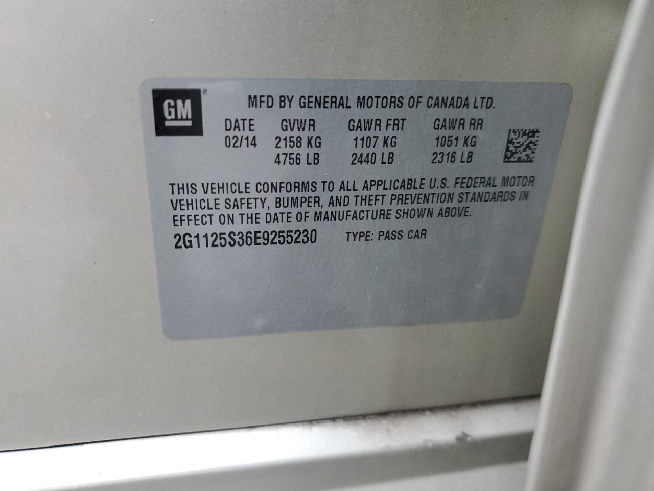 2014 Chevrolet Impala VIN 2G1125S36E9255230 Copart auction photo, front end damage thumbnail 12