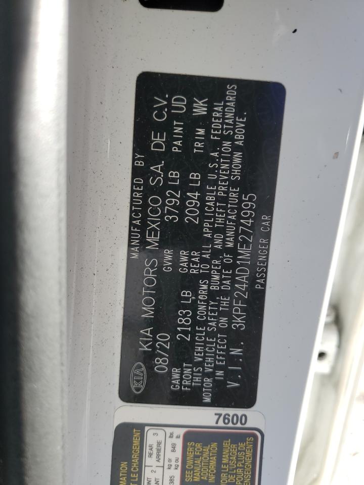 2021 KIA Forte VIN 3KPF24AD1ME274995 Copart auction photo, side / mechanical damage thumbnail 12