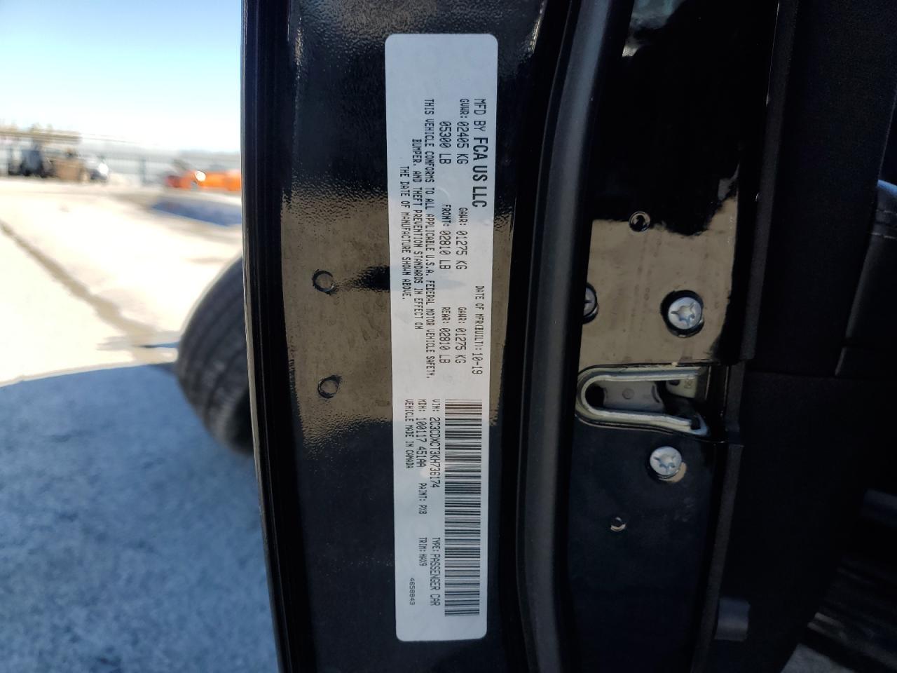 2019 Dodge Charger VIN 2C3CDXCT3KH736174 Copart auction photo, side / undercarriage damage thumbnail 14