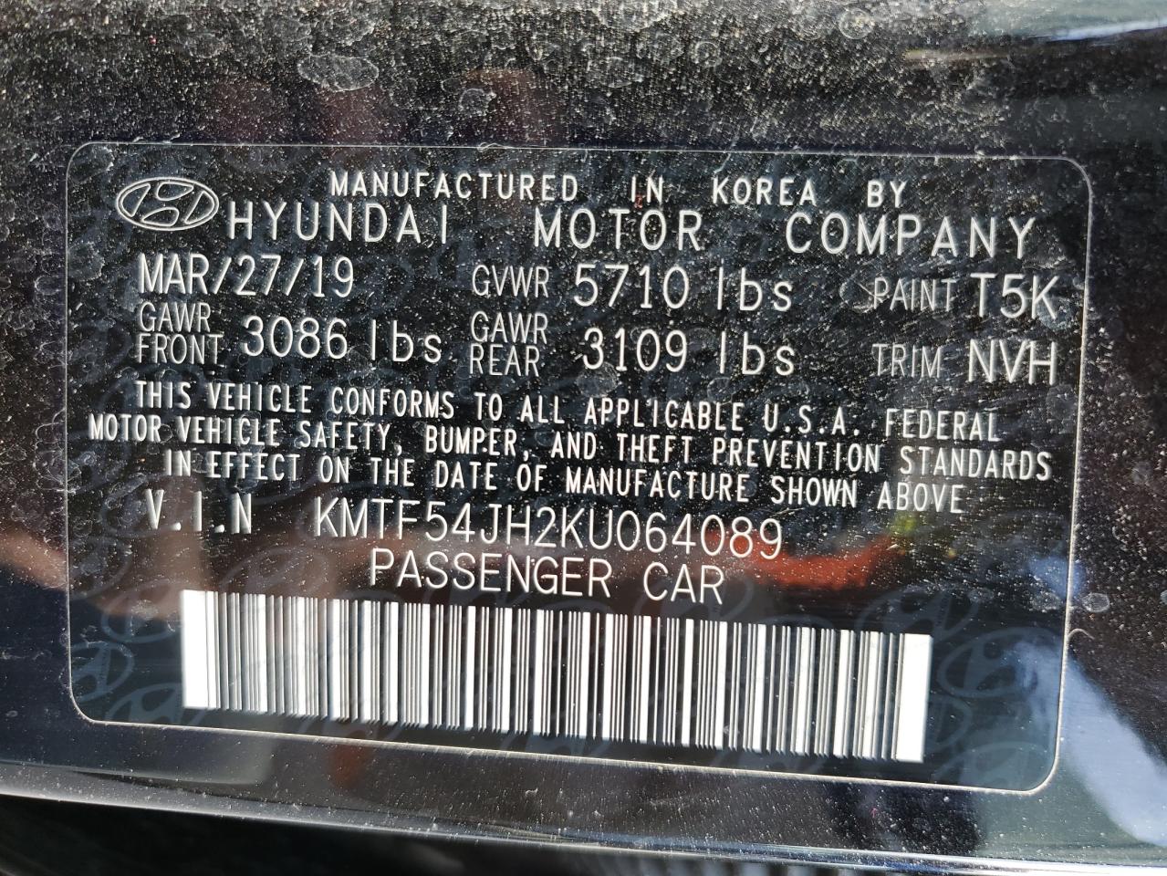 2019 Genesis G90 VIN KMTF54JH2KU064089 Copart auction photo, front end damage thumbnail 12