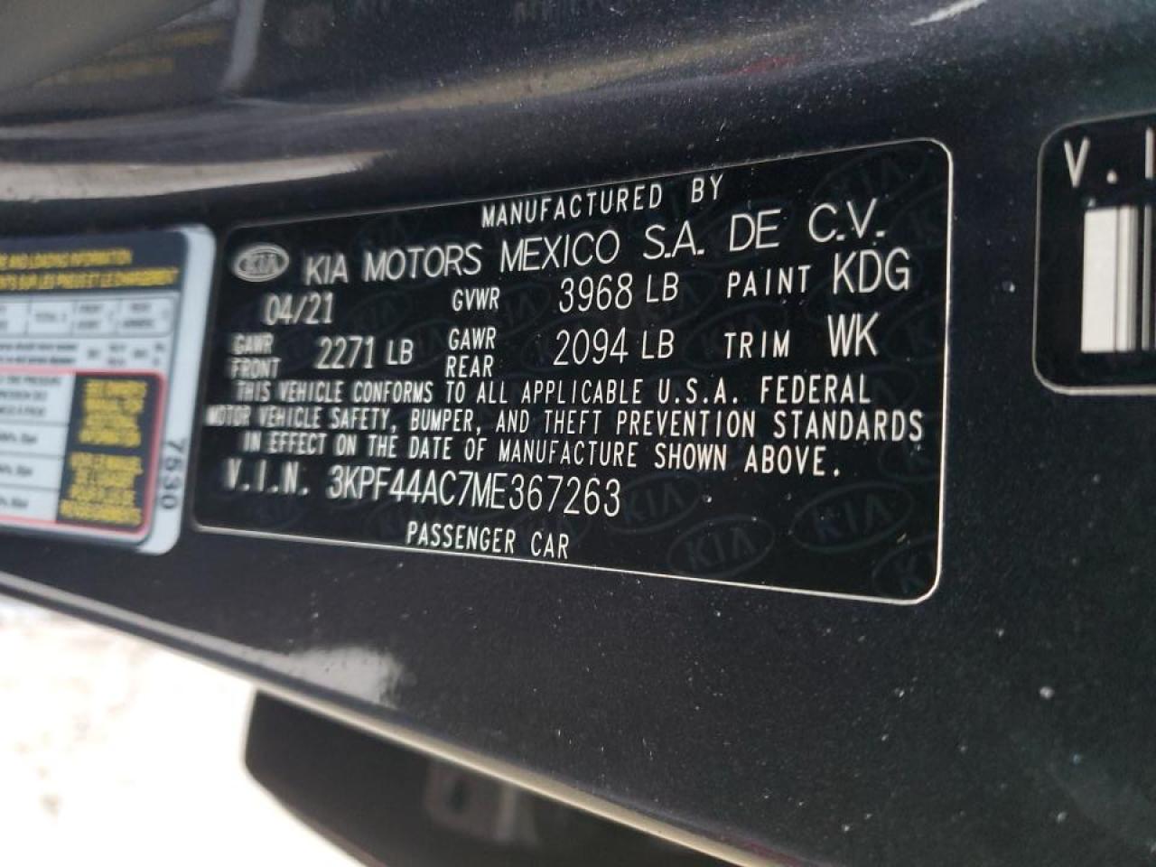 2021 KIA Forte VIN 3KPF44AC7ME367263 Copart auction photo, front end / minor dent/scratches damage thumbnail 12