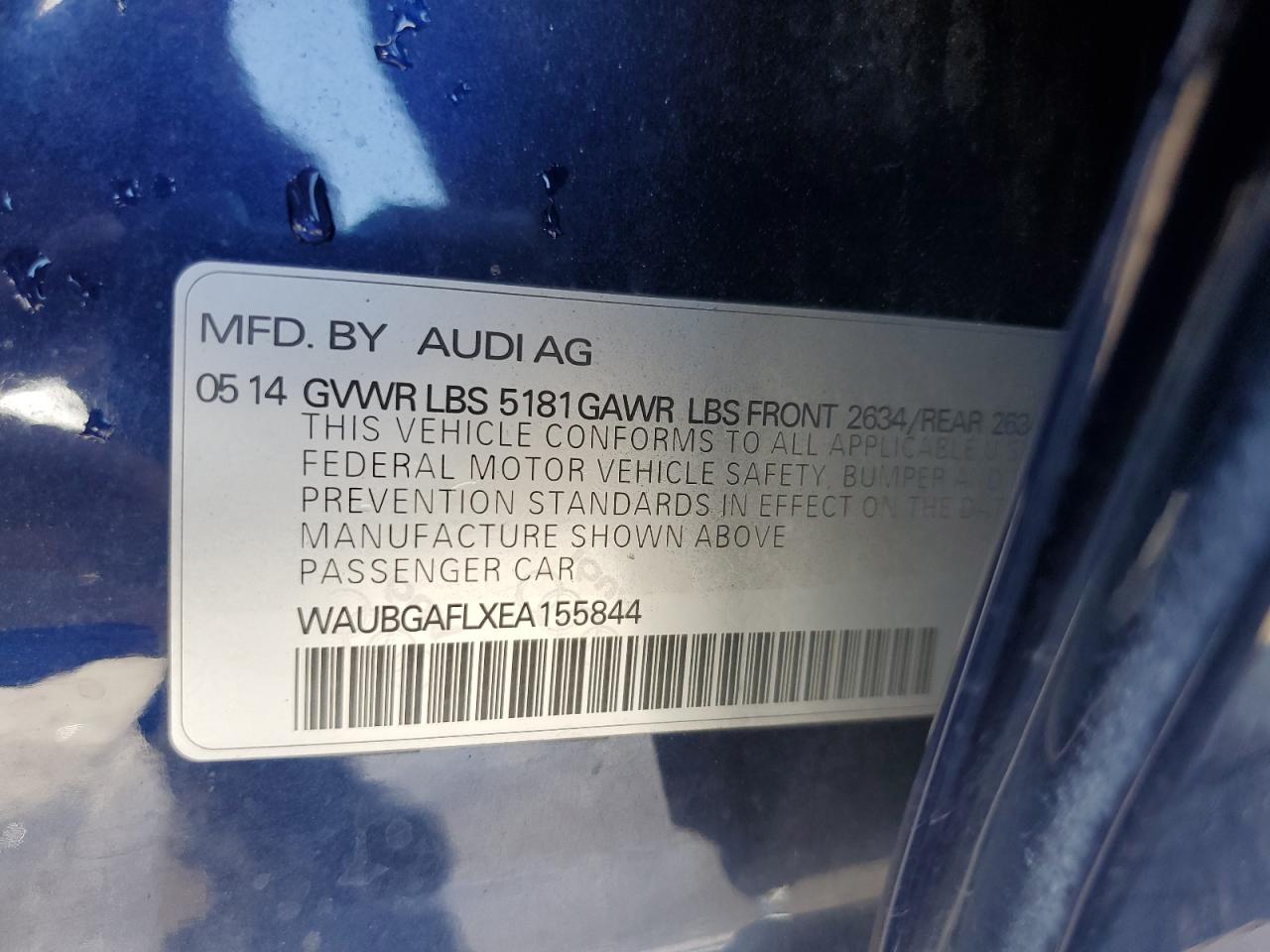 2014 Audi RS4 VIN WAUBGAFLXEA155844 Copart auction photo, front end / rear end damage thumbnail 13