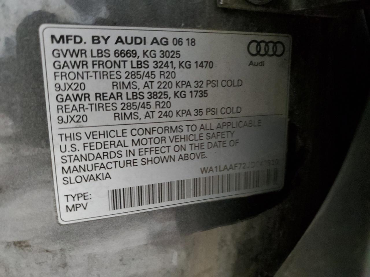 2018 Audi Q7 VIN WA1LAAF72JD047930 Copart auction photo, side damage thumbnail 13