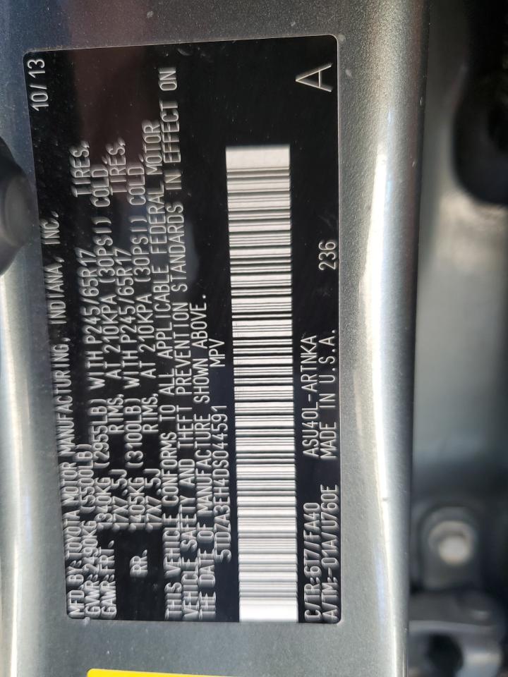 2013 Toyota Highlander VIN 5TDZA3EH4DS044591 Copart auction photo, front end damage thumbnail 13
