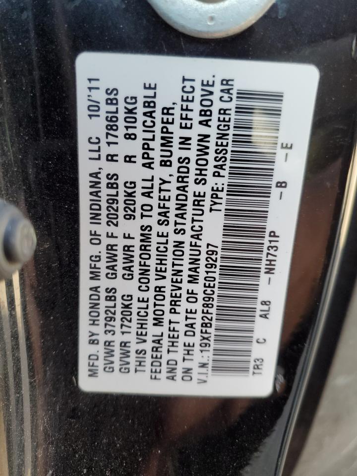 2012 Honda Civic VIN 19XFB2F89CE019297 Copart auction photo, front end damage thumbnail 14