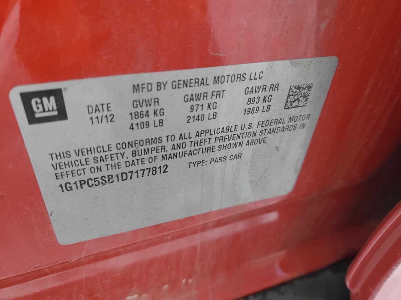 2013 Chevrolet Cruze VIN 1G1PC5SB1D7177812 Copart auction photo, rear end damage thumbnail 14