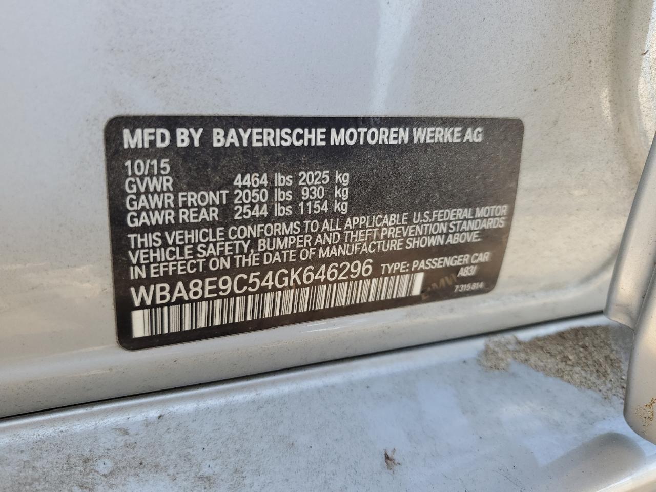 2016 BMW 3er VIN WBA8E9C54GK646296 Copart auction photo, all over / undercarriage damage thumbnail 14