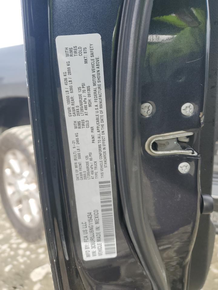 2022 RAM 2500 VIN 3C6UR5JJ6NG115434 Copart auction photo, rear end damage thumbnail 12