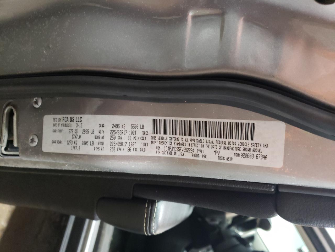2015 Jeep Grand Cherokee VIN 1C4PJMCS5FW652294 Copart auction photo, front end damage thumbnail 15