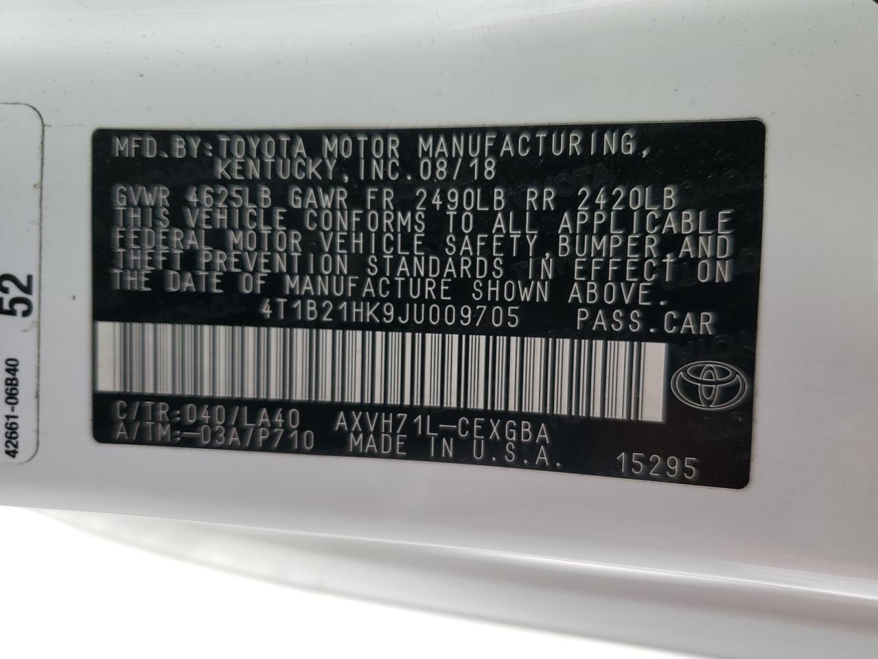2018 Toyota Camry VIN 4T1B21HK9JU009705 Copart auction photo, front end damage thumbnail 14