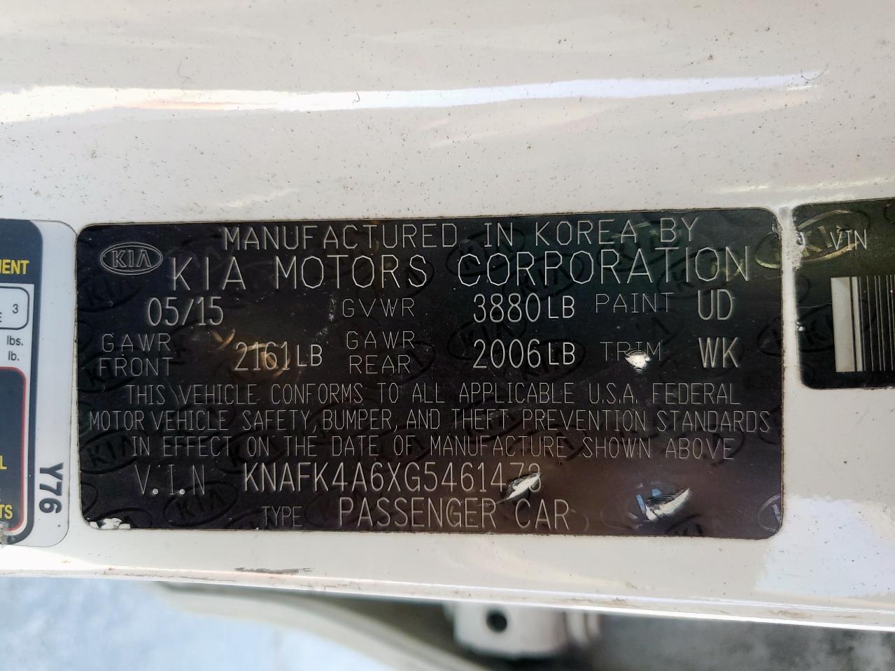 2016 KIA Forte VIN KNAFK4A6XG5461473 Copart auction photo, front end damage thumbnail 12
