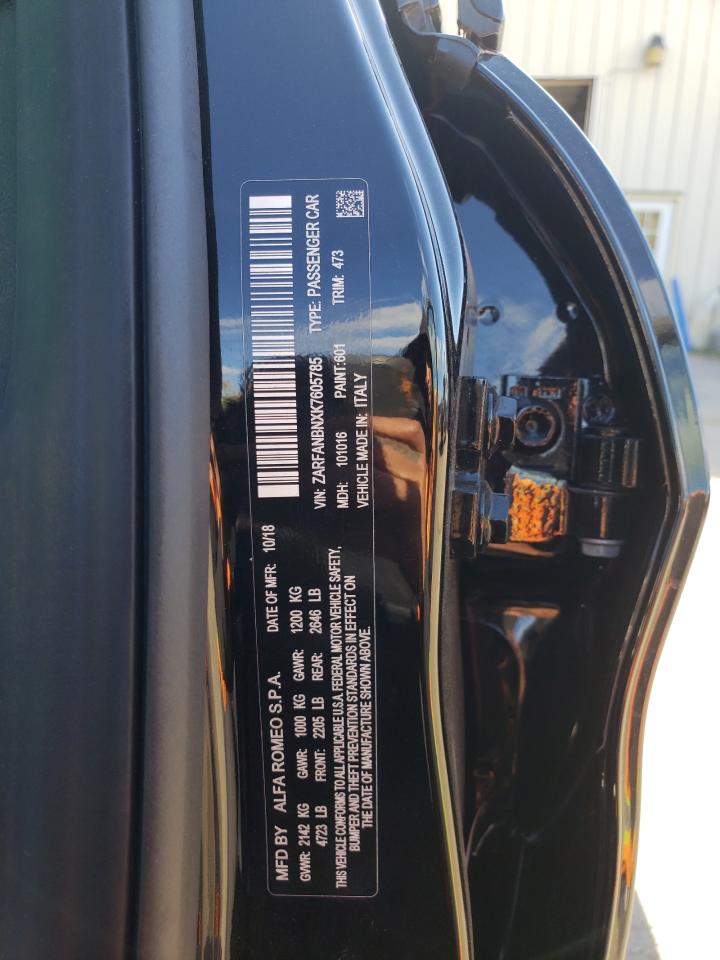 2019 Alfa Romeo Giulia VIN ZARFANBNXK7605785 Copart auction photo, side / rear end damage thumbnail 12