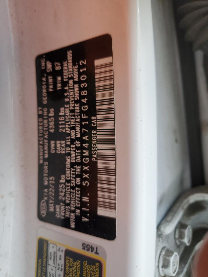 2015 KIA Optima VIN 5XXGM4A71FG483012 Copart auction photo, vandalism / side damage thumbnail 12