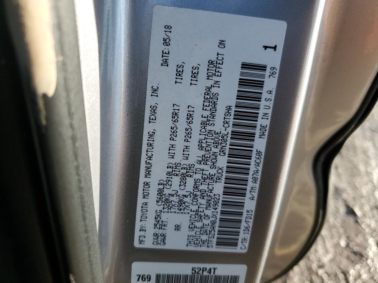 2018 Toyota Tacoma VIN 5TFSZ5AN0JX149023 Copart auction photo, front end / rear end damage thumbnail 13