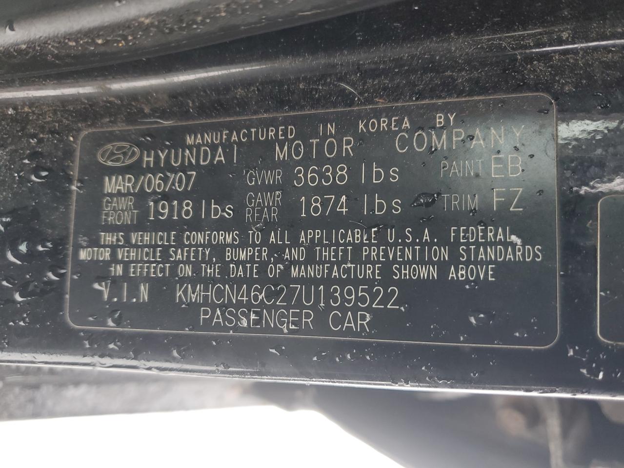 2007 Hyundai Accent VIN KMHCN46C27U139522 Copart auction photo, front end damage thumbnail 12