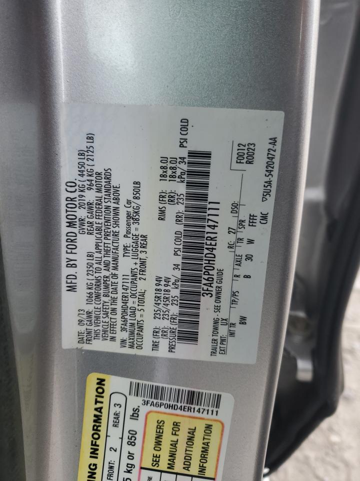 2014 Ford Fusion VIN 3FA6P0HD4ER147111 Copart auction photo, side / front end damage thumbnail 12