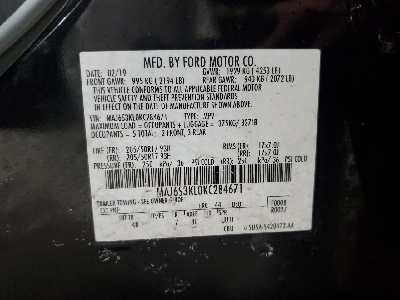 2019 Ford EcoSport VIN MAJ6S3KL0KC284671 Copart auction photo, front end damage thumbnail 13