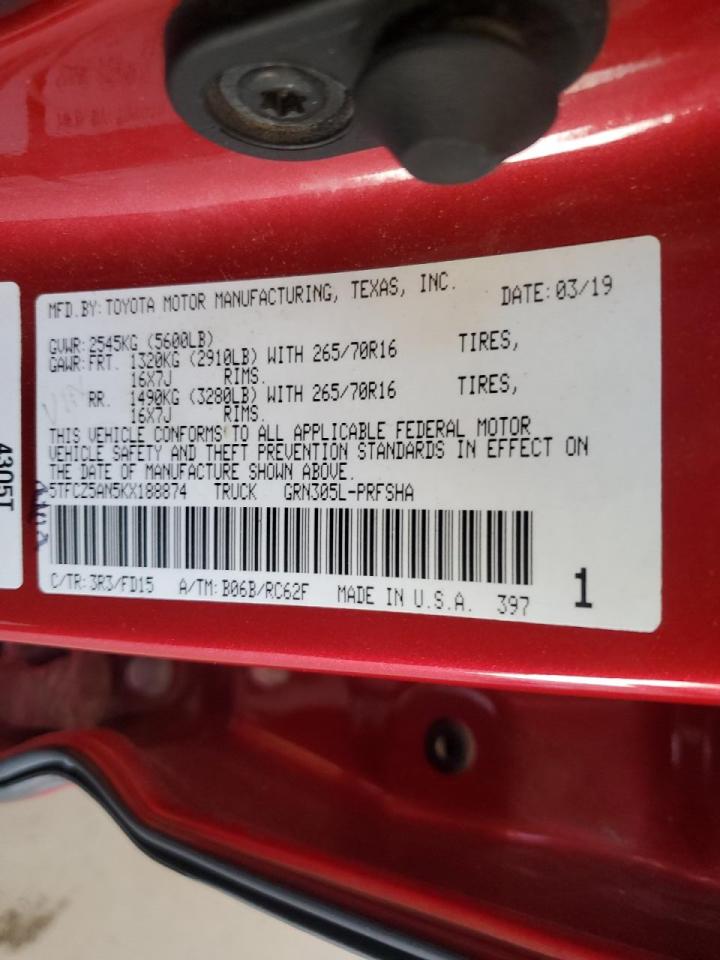 2019 Toyota Tacoma VIN 5TFCZ5AN5KX188874 Copart auction photo, side / all over damage thumbnail 14