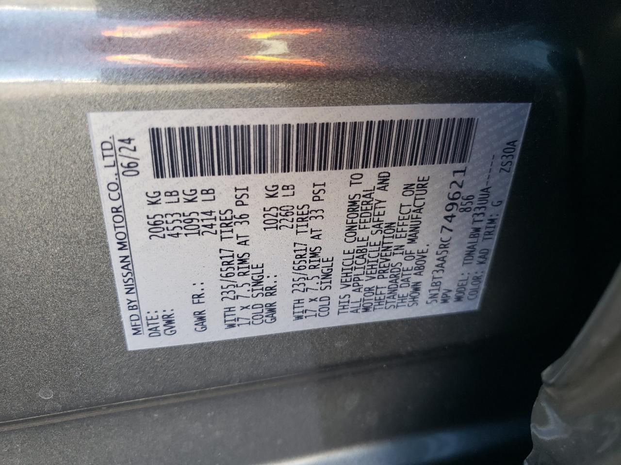 2024 Nissan Rogue VIN 5N1BT3AA5RC749621 Copart auction photo, mechanical / rear end damage thumbnail 13