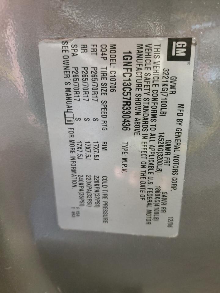 2007 Chevrolet Tahoe VIN 1GNFC13C57R330436 Copart auction photo, side damage thumbnail 13