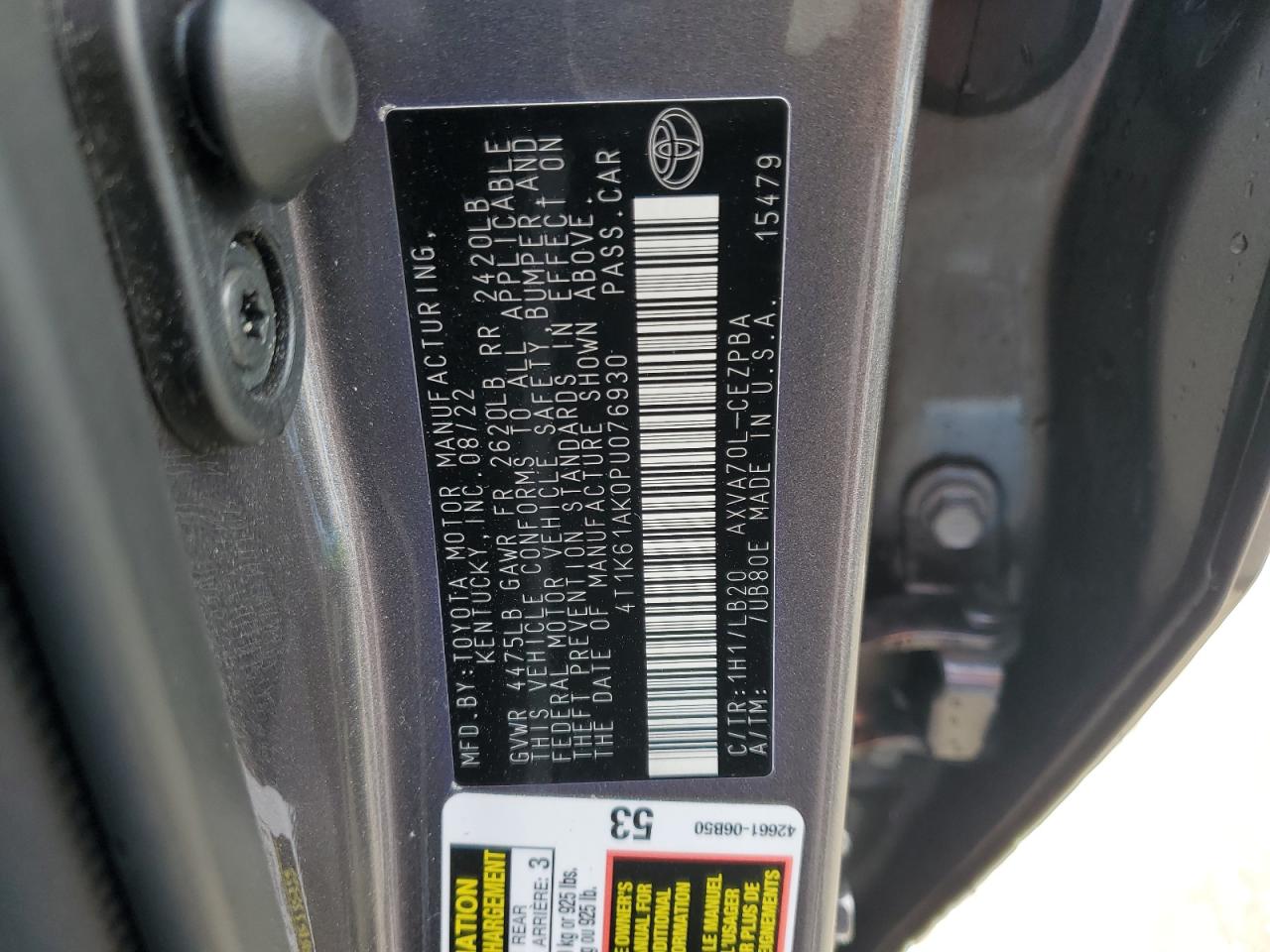 2023 Toyota Camry VIN 4T1K61AK0PU076930 Copart auction photo, side / rear end damage thumbnail 12