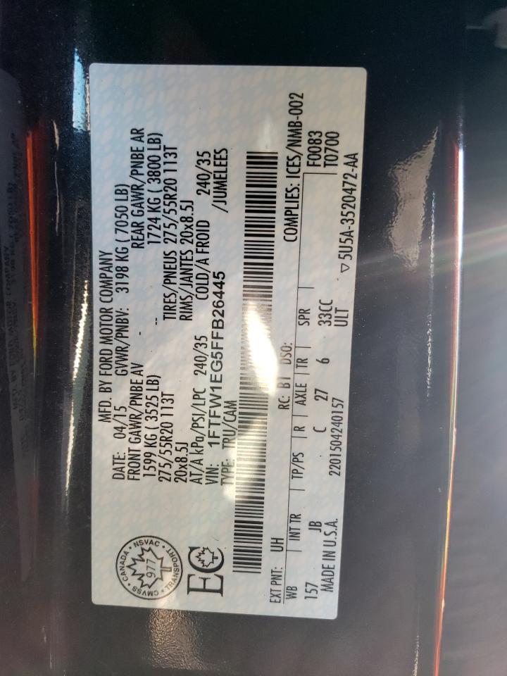 2015 Ford F-150 VIN 1FTFW1EG5FFB26445 Copart auction photo, front end damage thumbnail 13
