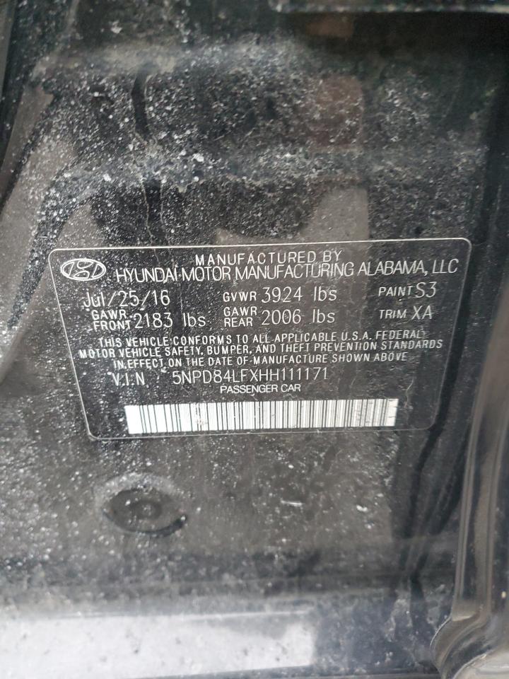 2017 Hyundai Elantra VIN 5NPD84LFXHH111171 Copart auction photo, vandalism damage thumbnail 12