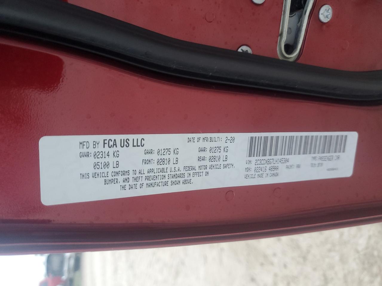 2020 Dodge Charger VIN 2C3CDXBG7LH145304 Copart auction photo, front end damage thumbnail 13