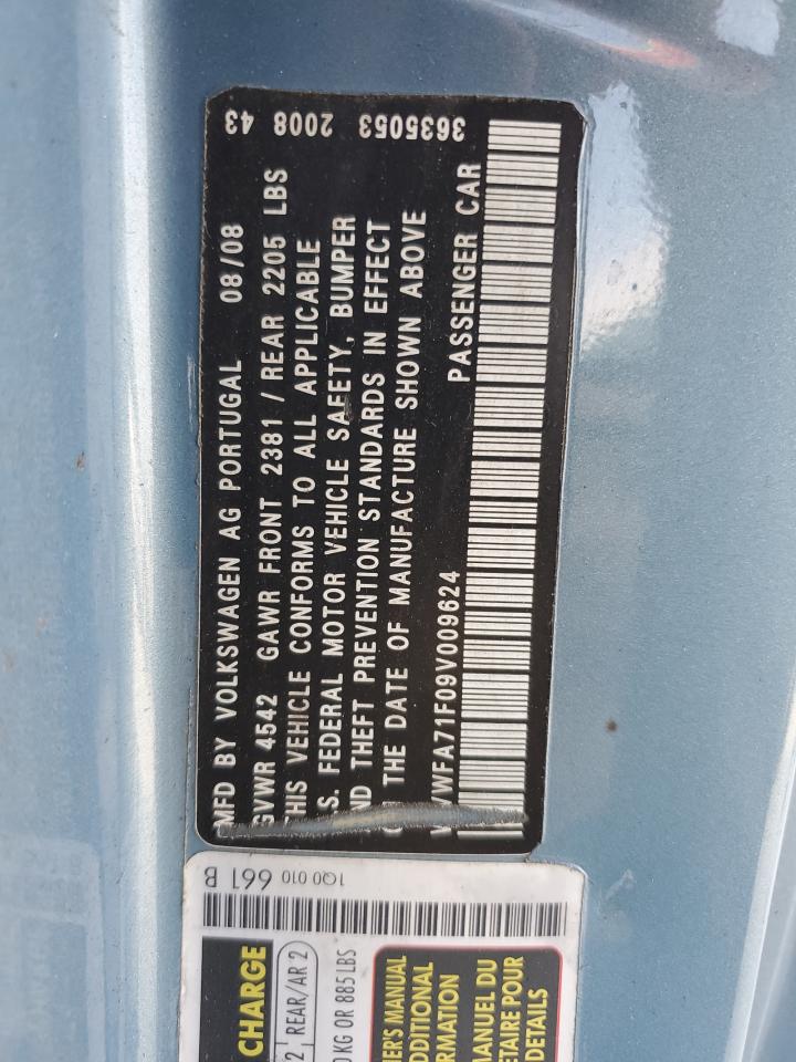 2009 Volkswagen Eos VIN WVWFA71F09V009624 Copart auction photo, side damage thumbnail 13