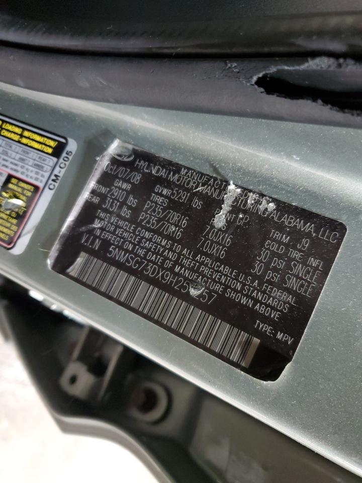 2009 Hyundai Santa Fe VIN 5NMSG73DX9H254257 Copart auction photo, mechanical damage thumbnail 13