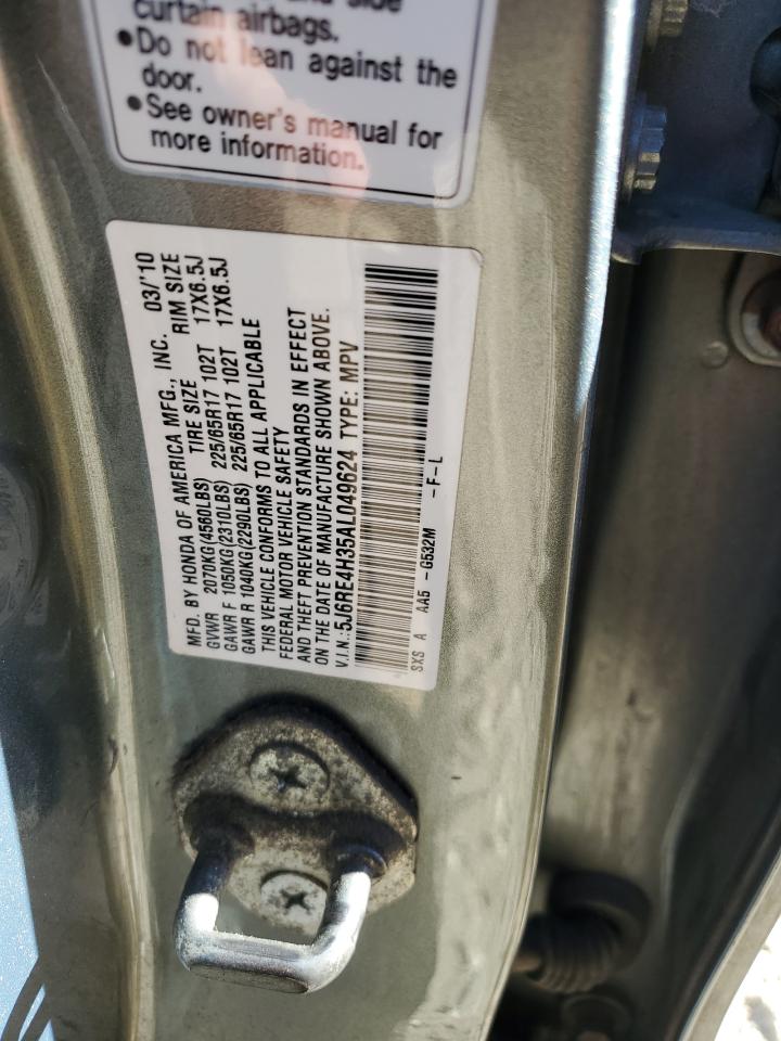 2010 Honda CR-V VIN 5J6RE4H35AL049624 Copart auction photo, all over damage thumbnail 16