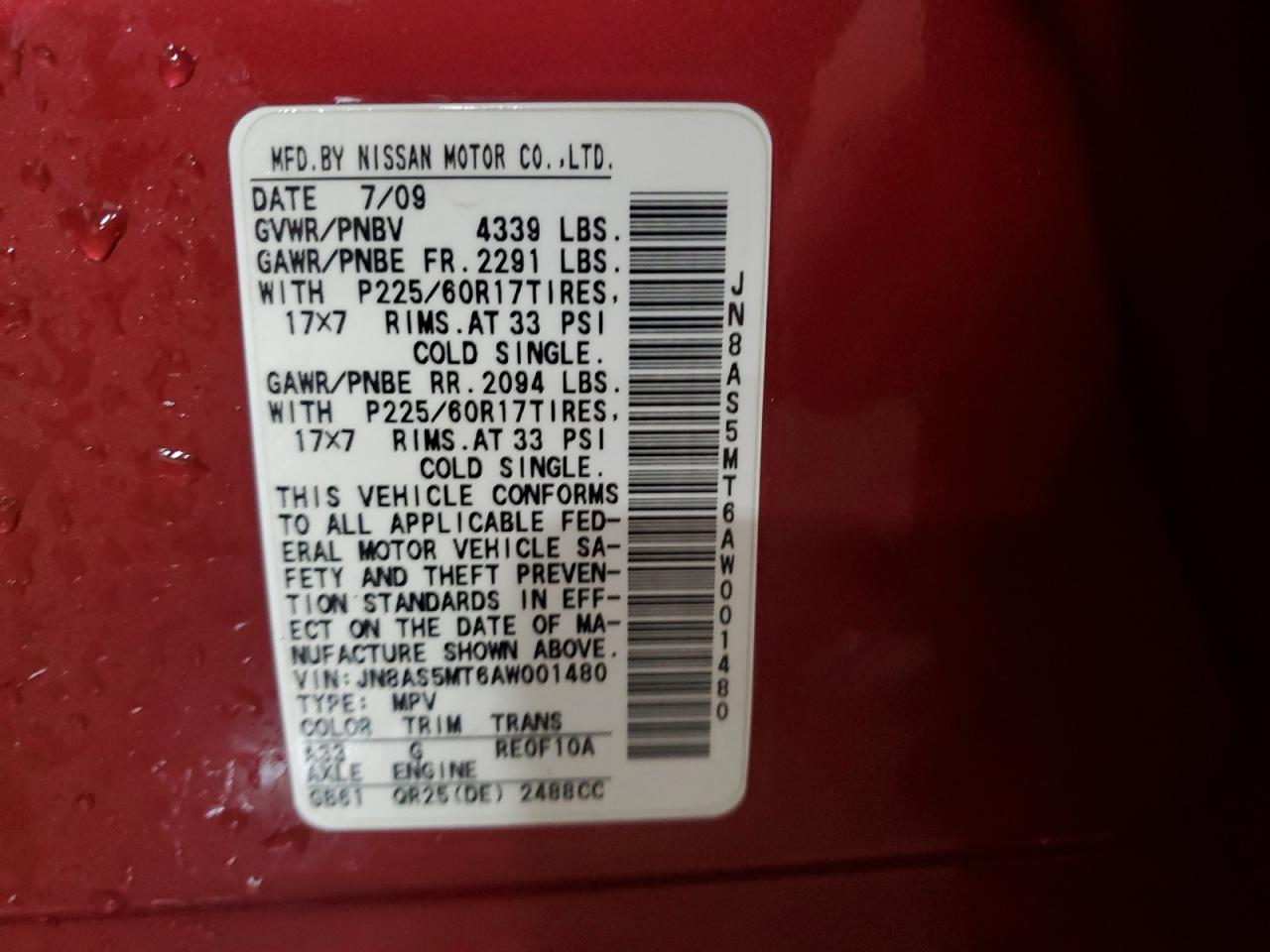 2010 Nissan Rogue VIN JN8AS5MT6AW001480 Copart auction photo, front end damage thumbnail 13